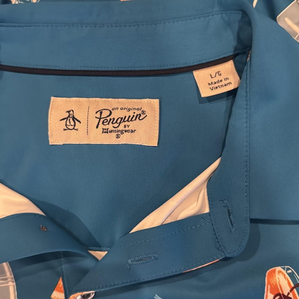 Penguin PGA Tour Blue Cocktail Pattern short sleeve Polo Shirt size large - Picture 5 of 7